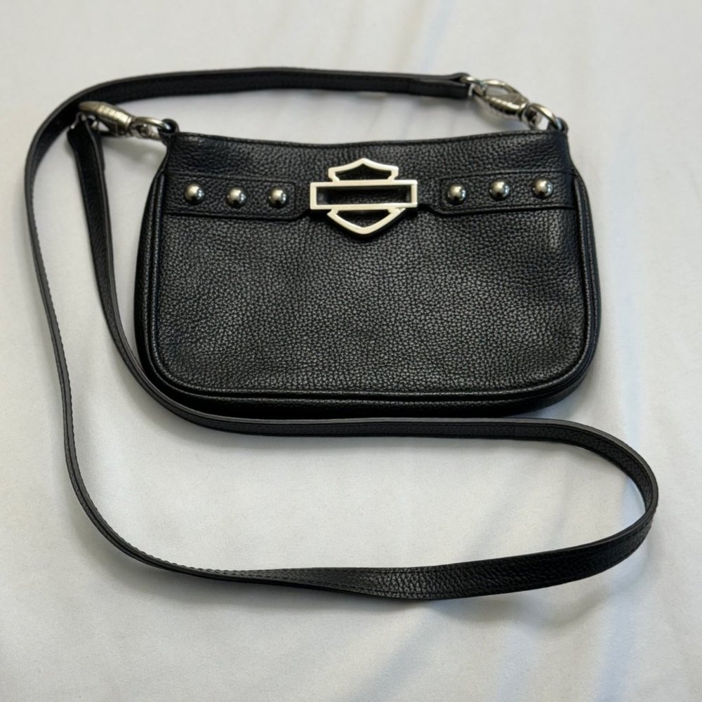 Harley-Davidson Black Leather Convertible Purse - Crossbody or Hip Bag